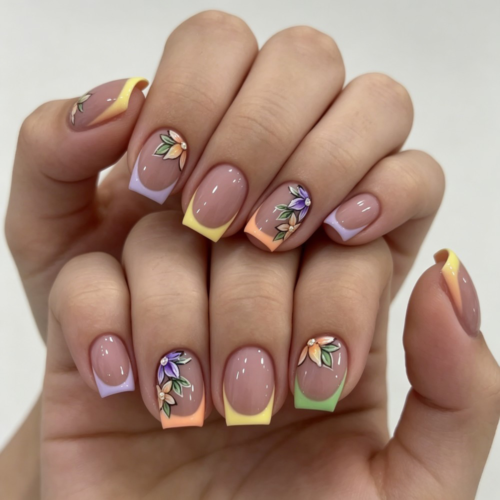 Pressed Flower Art - 24 шт. розовых глянцевых накладных ногтей